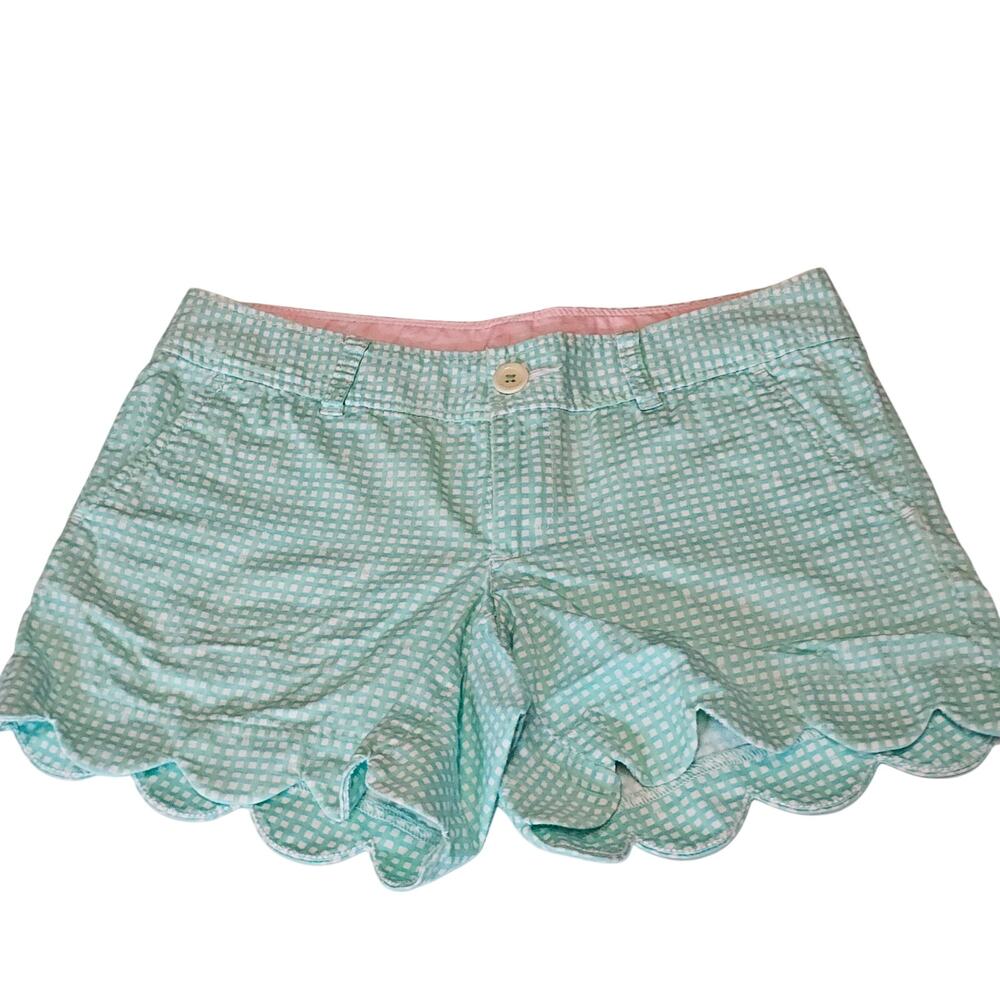 Lilly Pulitzer Buttercup scalloped shorts mint green gingham shorts size 2 4205